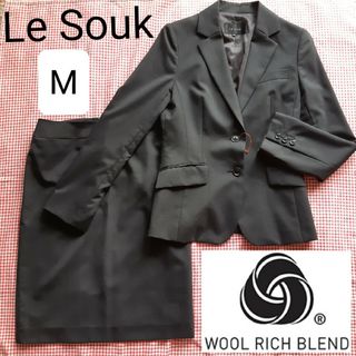 Le souk - ルスーク パンツスーツ 冬物 ウール 黒 ストライプ 上36 下