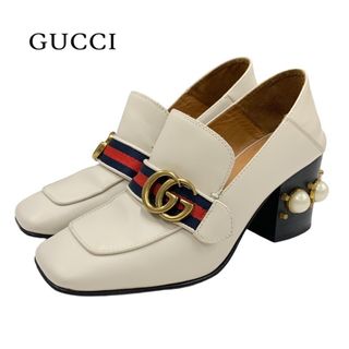 グッチ(Gucci)のグッチ GUCCI ダブルG パンプス 靴 シューズ GGマーモント パール シェリーライン レザー ベージュ(ハイヒール/パンプス)