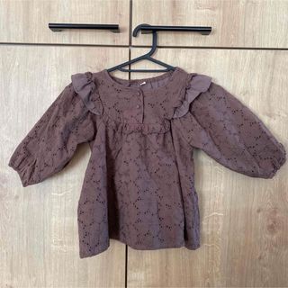 シマムラ(しまむら)のキッズ服 韓国子供服 100 ブラウス チュニック 女の子 茶色 花柄 フリル(ブラウス)