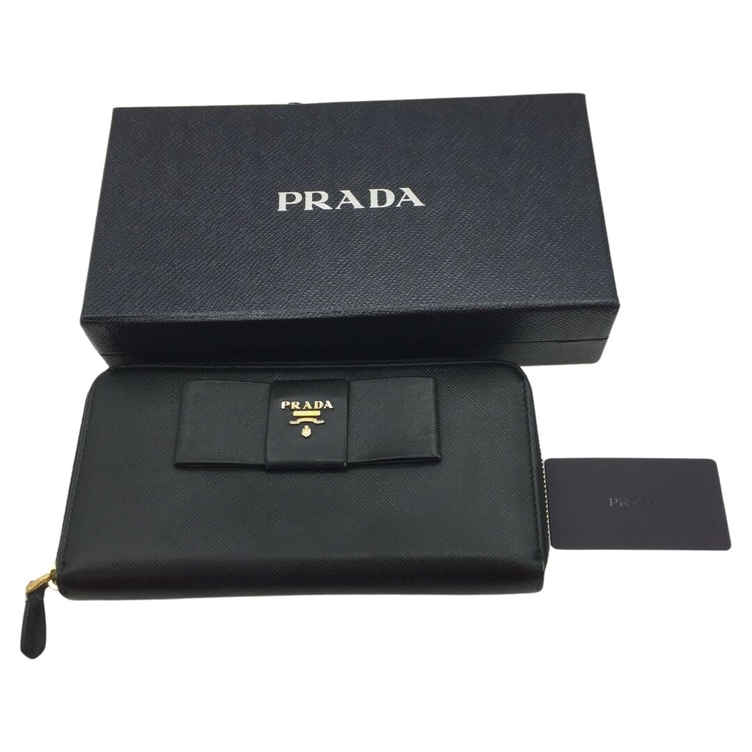 PRADA(プラダ)の◎◎PRADA プラダ リボン ラウンドファスナー財布 レディース 長財布 1ML506 サフィアーノ レザー  1ML506 ブラック 中古品 ハンドメイドのファッション小物(財布)の商品写真