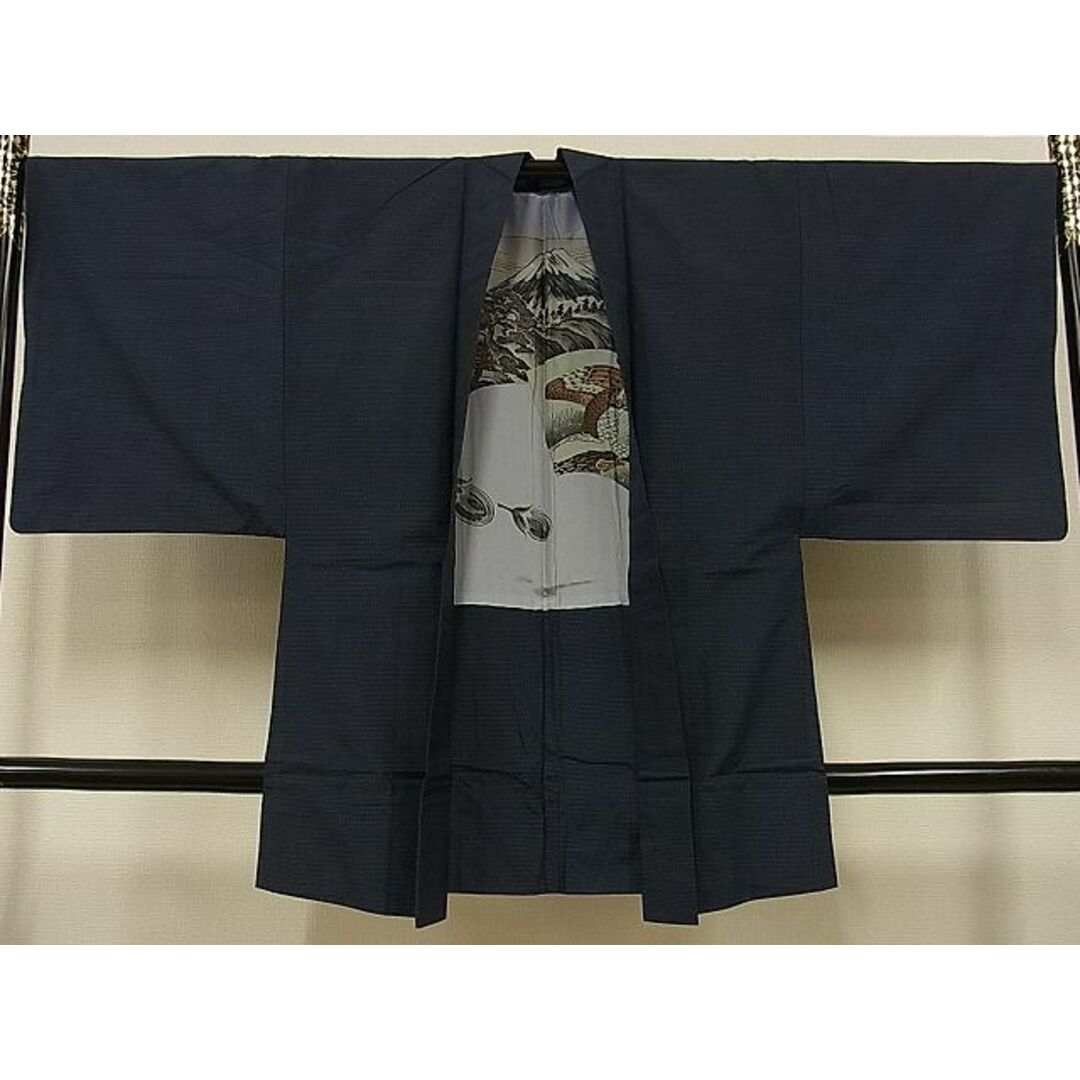 平和屋-こころ店◆男性　紬　アンサンブル　格子　正絹　逸品　mop2285 メンズの水着/浴衣(着物)の商品写真