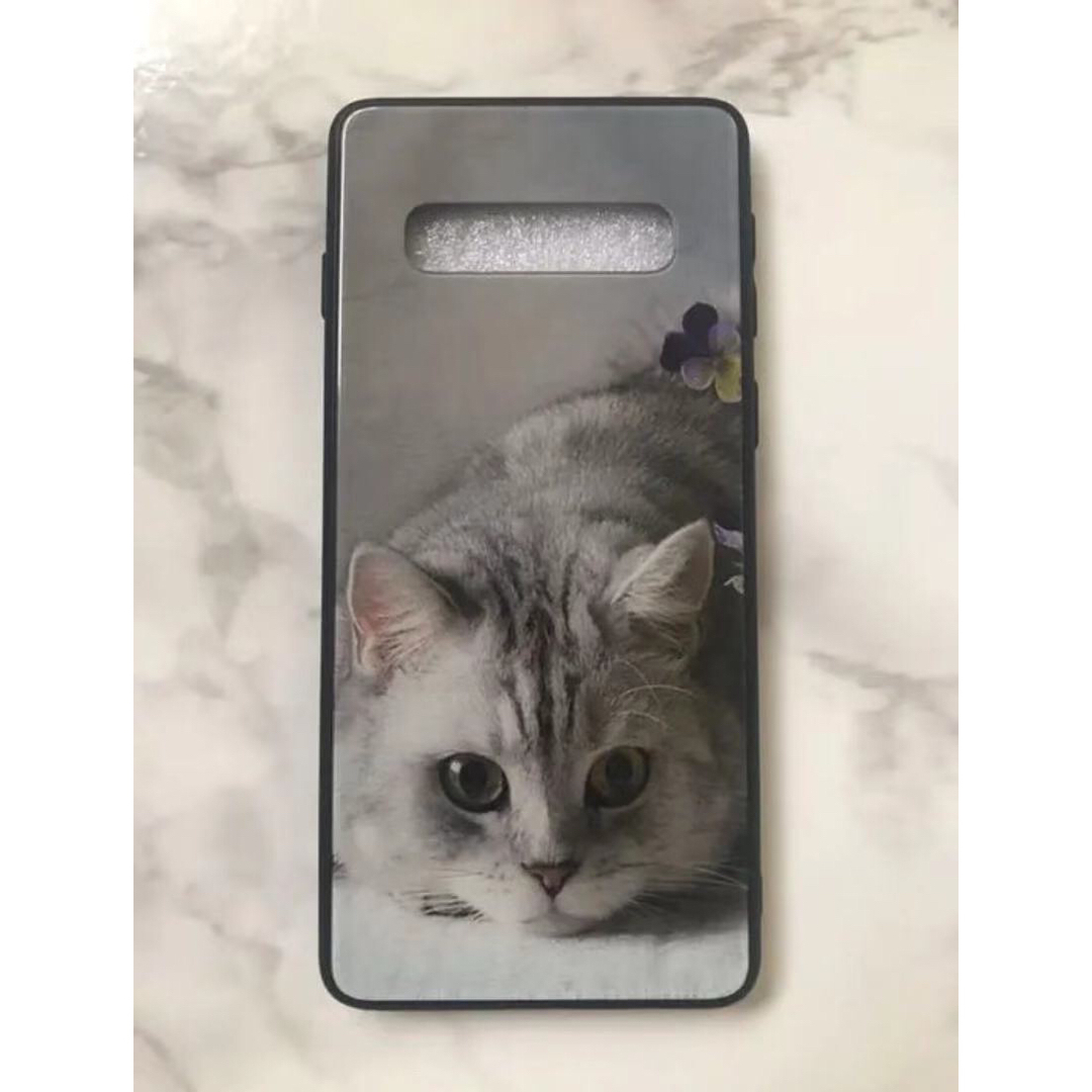 Galaxy(ギャラクシー)の可愛い猫ちゃん♪薄型 背面9Hガラスケース GalaxyS10Plus 黒猫 スマホ/家電/カメラのスマホアクセサリー(Androidケース)の商品写真