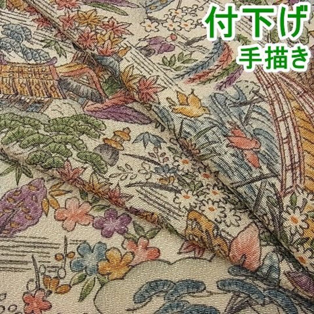 【上品】●鬼しぼ縮緬小紋●人物風景画●手描き●縮緬●袖丈45cm縫込み5cm