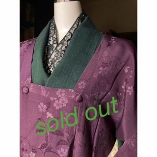 丈長の紫の道行コート　　桜や菊の織柄(和服/着物)