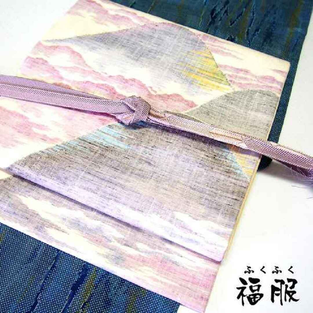 作り帯 正絹 白地に遠山文様 ベージュに花唐草 お太鼓柄 レディース 作り帯 正絹 白地に遠山文様 ベージュに花唐草 お太鼓柄 レディース