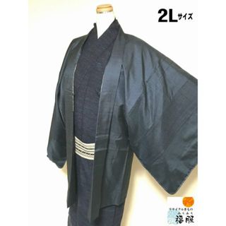 【中古】羽織 男物 正絹 黒地に蚊絣文様 裄75 2Lサイズ リメイク【福服特製】(着物)