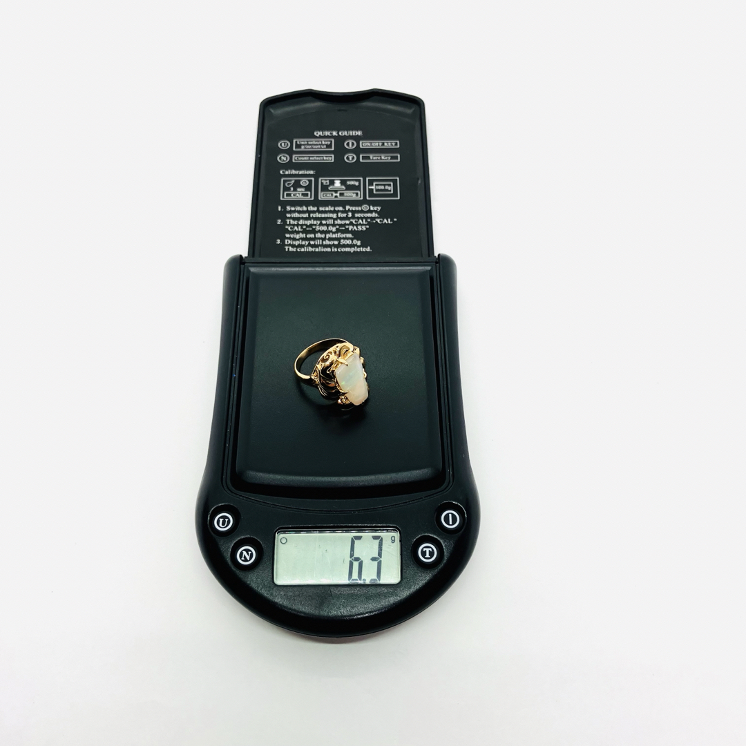 K18YG 天然 ホワイトオパール リング OP: 3.02ct レディースのアクセサリー(リング(指輪))の商品写真