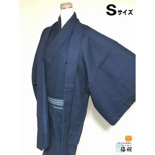 【中古】羽織 男物 ウール 濃紺地に砂嵐文様 単衣 裄68 Sサイズ(着物)