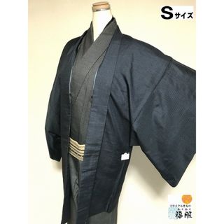 【中古】羽織 男物 正絹 黒地に蚊絣文様 裄68 Sサイズ(着物)