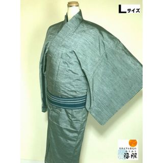 中古 紬 男物 正絹 グレー 袷着物 裄71 Lサイズ リサイクル あすつく シーズン冬(着物)