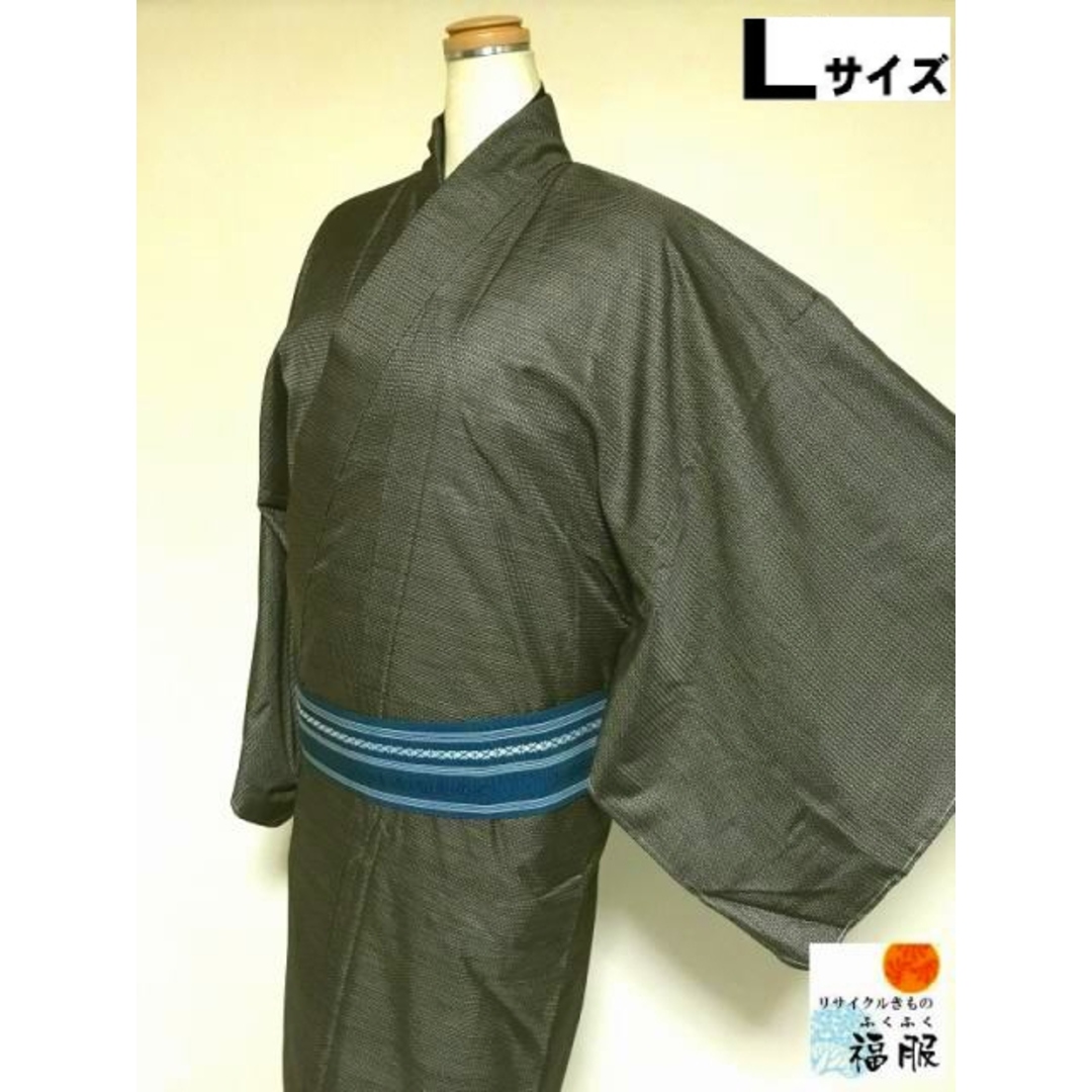 中古 紬 男物 正絹 こげ茶地に蚊絣文様 裄72 Lサイズ 袷着物 あすつく メンズの水着/浴衣(着物)の商品写真