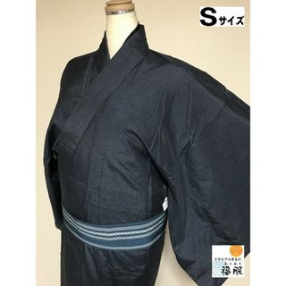 【中古】紬 男物 正絹 黒地に蚊絣文様 裄67 Sサイズ リサイクル(着物)