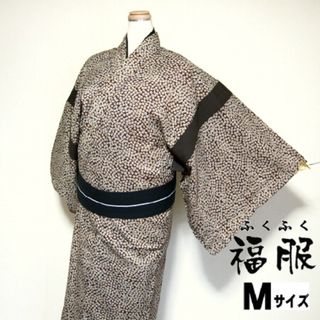 中古 ウール リメイク男物 こげ茶地に小花模様 単衣着物 裄72 Mサイズ 福服特製 リサイクル あすつく(着物)