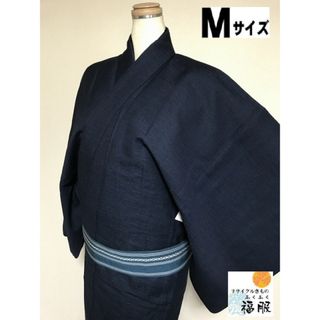 【中古】ウール 男物 濃紺に砂嵐文様 単衣 裄68cm Mサイズ(着物)