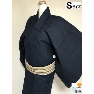 【中古】 ウール着物 男物 濃紺 単衣 裄66 Sサイズ (着物)