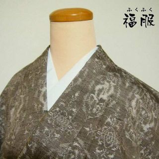 中古 紬 正絹 ブラウン地に華紋文様 胴抜き着物 裄62 Sサイズ nb あすつく 中古 レディース(着物)