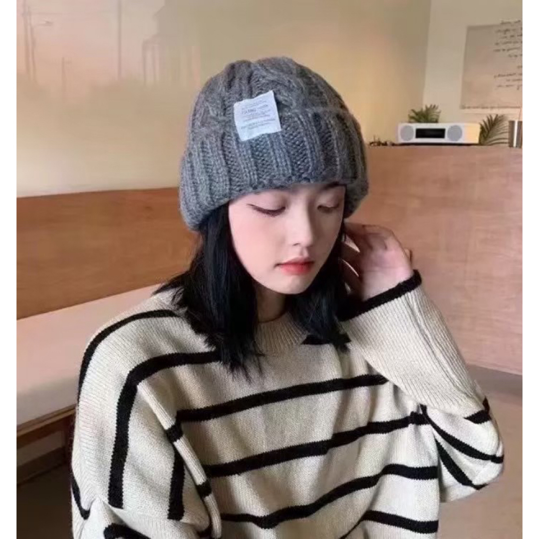 ニット帽 防寒 韓国 ペアルック  シンプル レディースの帽子(ニット帽/ビーニー)の商品写真
