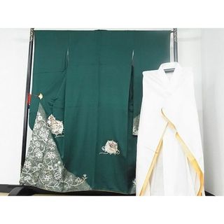 平和屋-こころ店■豪華振袖　長襦袢(無双仕立て)セット　駒刺繍　糸巻きに花唐草　着丈150.5cm　裄丈66.5cm　正絹　逸品　A-cs7131(振袖)