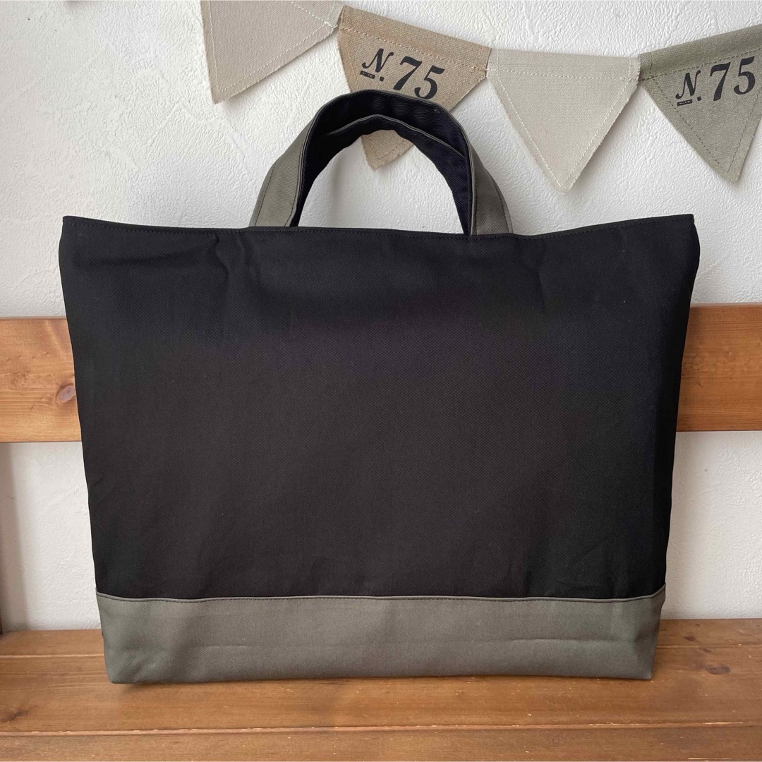 yama様専用　ブラックアーミーバッグ（内布黒） ハンドメイドのキッズ/ベビー(バッグ/レッスンバッグ)の商品写真