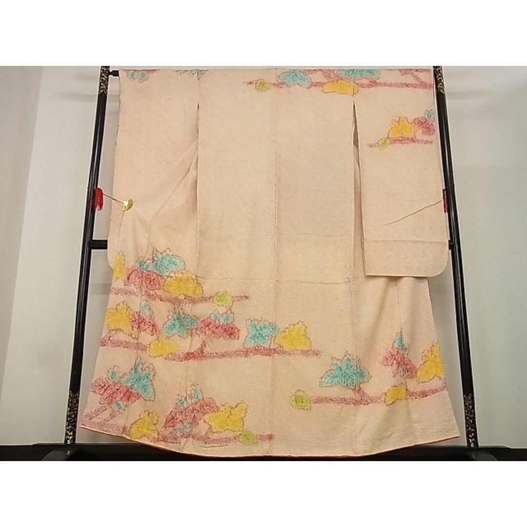 平和屋-こころ店■豪華振袖　総絞り　草花文　着丈159cm　裄丈64.5cm　正絹　逸品　A-ja5492 レディースの水着/浴衣(振袖)の商品写真