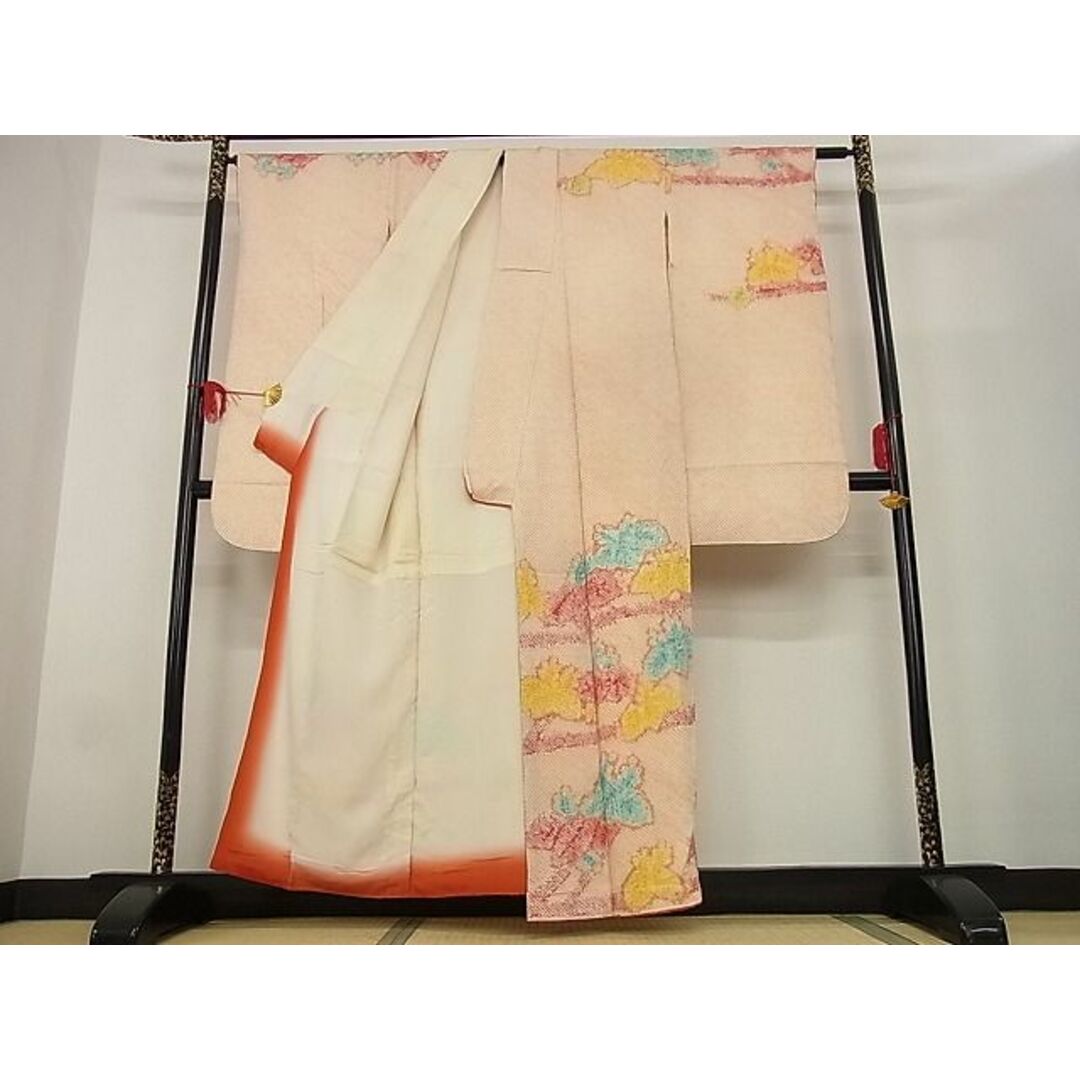 平和屋-こころ店■豪華振袖　総絞り　草花文　着丈159cm　裄丈64.5cm　正絹　逸品　A-ja5492 レディースの水着/浴衣(振袖)の商品写真