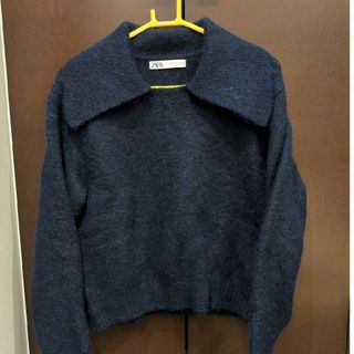 ザラ(ZARA)のzara ネイビー　ニット　襟付き　セーラーカラー(ニット/セーター)