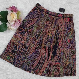 エトロ(ETRO)の未使用タグ付 L エトロ  シルク ウール 100 スカート ペイズリー柄 42(ひざ丈スカート)