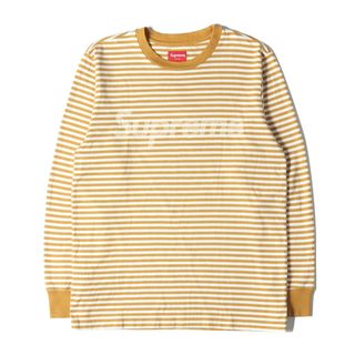 シュプリーム(Supreme)のSupreme シュプリーム Tシャツ サイズ:S ブランドロゴ ボーダー ロングスリーブTシャツ Striped Logo L/S Top マスタード ホワイト トップス カットソー 長袖Tシャツ【メンズ】【中古】(Tシャツ/カットソー(七分/長袖))