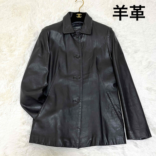 美品 レザージャケット ステンカラー 革ジャン ブラック Aライン(ライダースジャケット)
