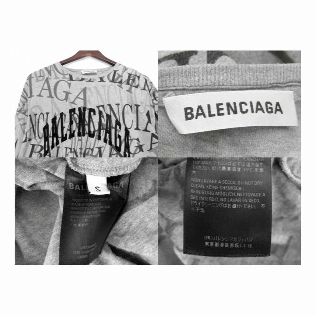 売れ済公式 バレンシアガ BALENCIAGA ■ 19AW 【 571205 TEVA4 】 グレー スケール 総柄 刺繍ロゴ 半袖 Ｔシャツ w17548