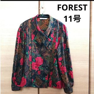 【11号・M相当】FOREST レディース 総柄シャツ レトロ調 古着 バラ柄(シャツ/ブラウス(長袖/七分))