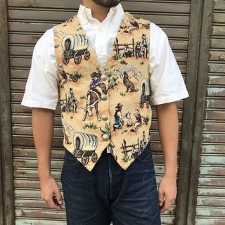 ヴィンテージ(VINTAGE)の希少 USA H.RAVI カウボーイ 刺繍 ベストジレ リバティー コンチョボ(ベスト)