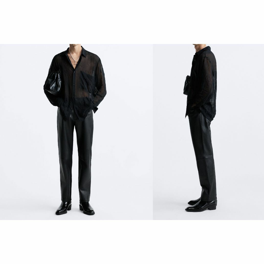 ZARA(ザラ)のZARA MAN リンクルエフェクト セミシアーシャツ ブラック メンズのトップス(シャツ)の商品写真