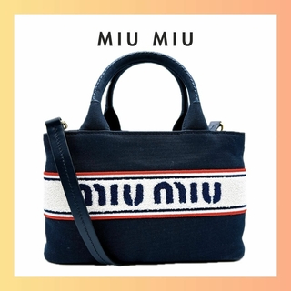 ミュウミュウ(miumiu)のミュウミュウ キャンバス 2WAYハンドバッグ ショルダーバッグ　ネイビー(ハンドバッグ)