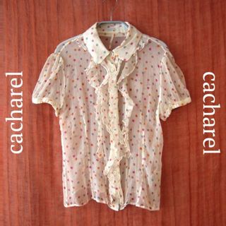 キャシャレル(cacharel)の美品　cacharel／キャシャレル★　ドット柄　薄手シースルー　シルクブラウス(シャツ/ブラウス(半袖/袖なし))