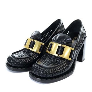 プラダ(PRADA)のプラダ 20SS ローファー パンプス チャンキーヒール 編み込み 36 黒(ローファー/革靴)