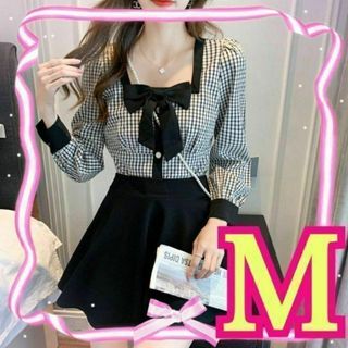 新品♡韓国 ツイード風 スリムトップス ショート丈ブラウス　チェック　シャツ♡M(シャツ/ブラウス(長袖/七分))