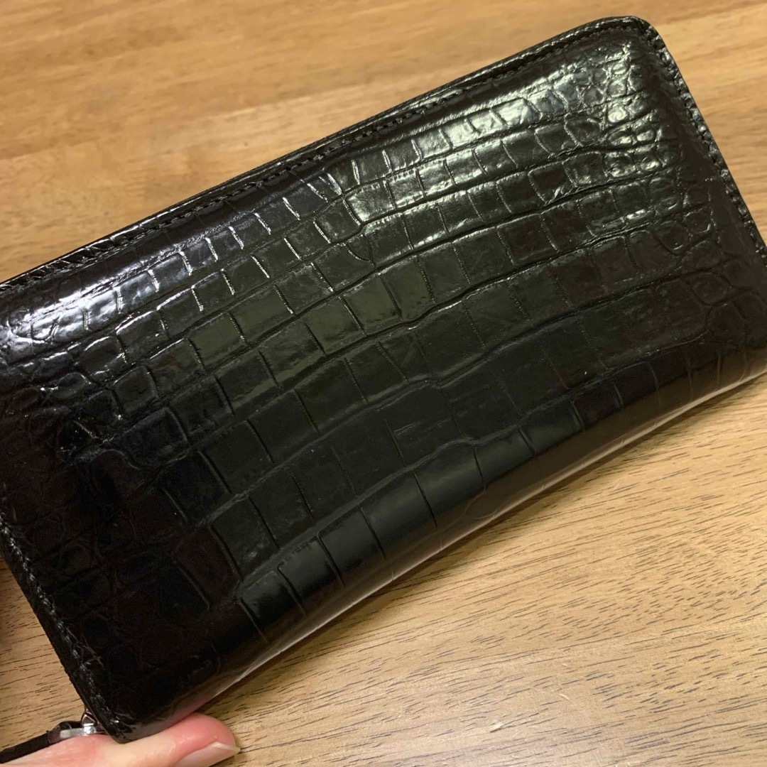 新品 一枚革 クロコダイル ワニ革 本革 長財布 サイフ 黒 ブラック メンズ メンズのファッション小物(長財布)の商品写真