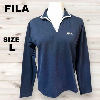 フィラ(FILA)のFILA フィラ 長袖ポロシャツ スキッパー ブランドロゴ ブラック L 日本製(ポロシャツ)