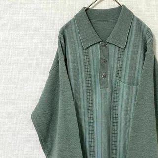 ナチュラルヴィンテージ(natuRAL vintage)のポロシャツ 長袖 ストライプ風 太アーム L リネン ヴィンテージ(ポロシャツ)