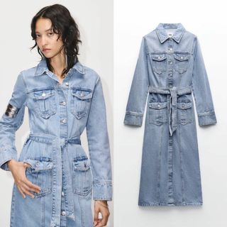 ザラ(ZARA)の16 ZARA ZW デニムワンピース ポケット XS(ロングワンピース/マキシワンピース)