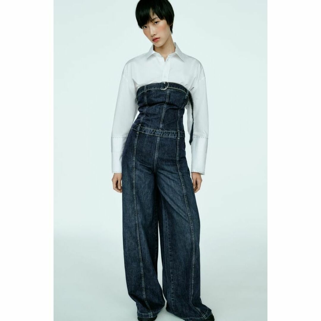 16 ZARA オフショルダー デニムジャンプスーツ オールインワン XS 16 ZARA オフショルダー デニムジャンプスーツ オールインワン XS