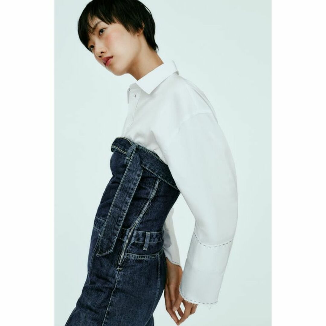 16 ZARA オフショルダー デニムジャンプスーツ オールインワン XS