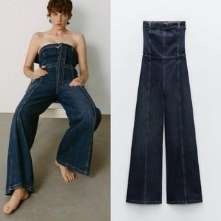 ザラ(ZARA)の16 ZARA オフショルダー デニムジャンプスーツ オールインワン XS(オールインワン)