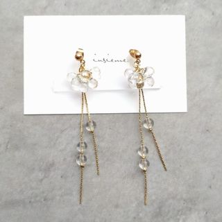 【no.128】ハンドメイド　アクセサリー　クリア　ゴールド　ピアス　イヤリング(ピアス)