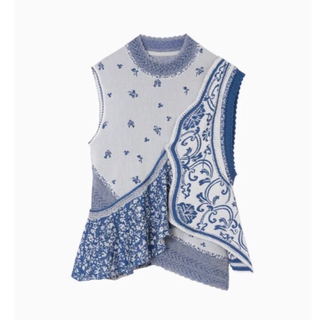 マメ(mame)のmame Asymmetric Pattern Knitted Top blue(ニット/セーター)