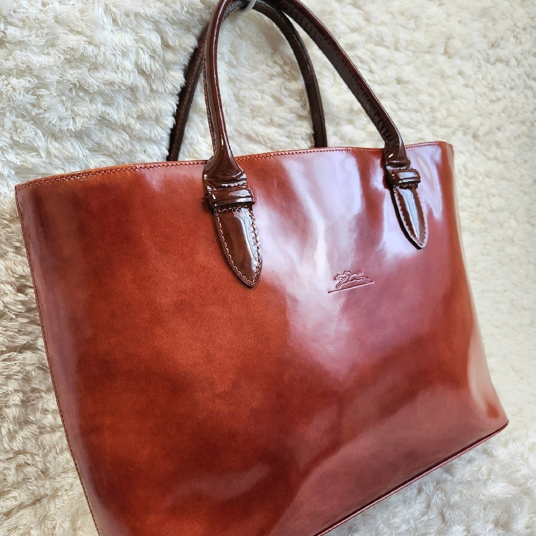 LONGCHAMP(ロンシャン)の美品☆LONGCHAMP ロンシャン 本革 パテントレザートートバッグ レディースのバッグ(トートバッグ)の商品写真