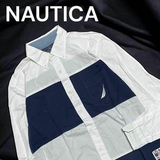 ノーティカ(NAUTICA)のNAUTICA★パネル切替 ボーダー 長袖シャツ ヨット刺繍 セーリング 星条旗(シャツ)