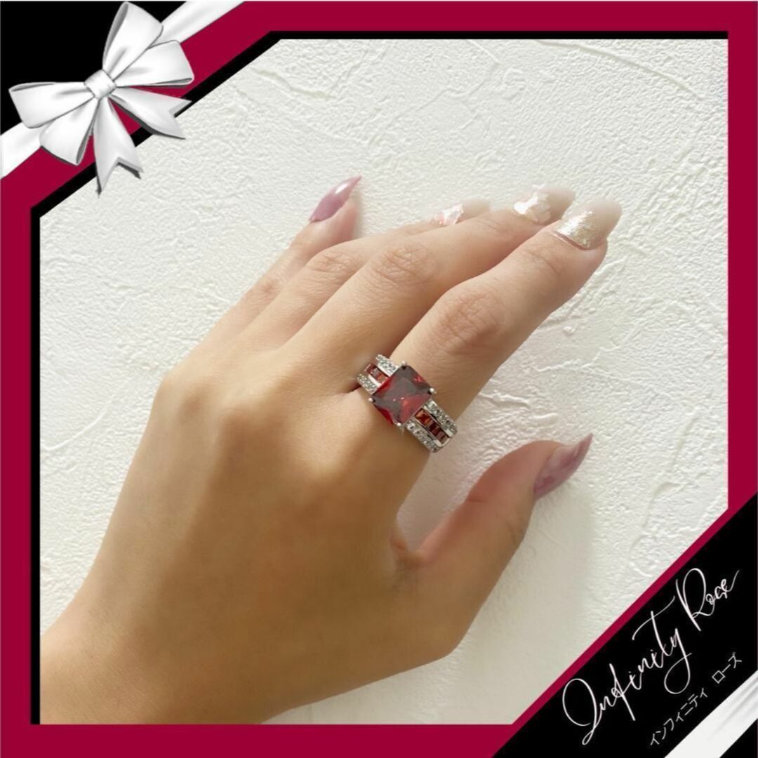 （R047SR）15号　レッド豪華煌めく華やかゴージャスワイドリング　爪留指輪 レディースのアクセサリー(リング(指輪))の商品写真