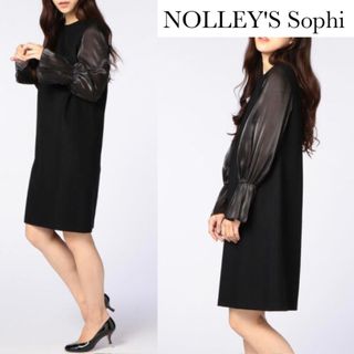 ノーリーズソフィー(NOLLEY'S sophi)のノーリーズソフィ ライトビーバー ワンピース　袖シースルー　ブラック(ひざ丈ワンピース)